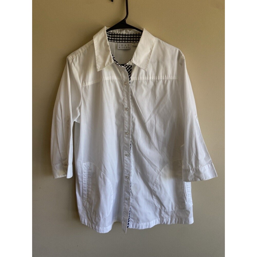 Joan Rivers Button Up Blouse Front Pockets Plackard  Square buttons Womens M